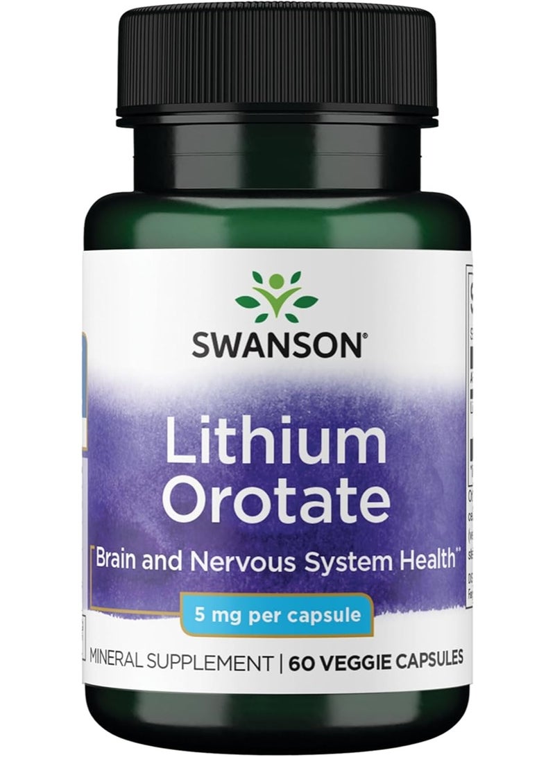 SWANSON LITHIUM OROTATE 5 MG 60 VEGGIE CAPSULES - Image 1