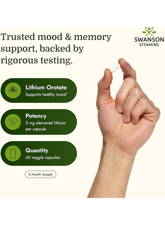SWANSON LITHIUM OROTATE 5 MG 60 VEGGIE CAPSULES - Image 3