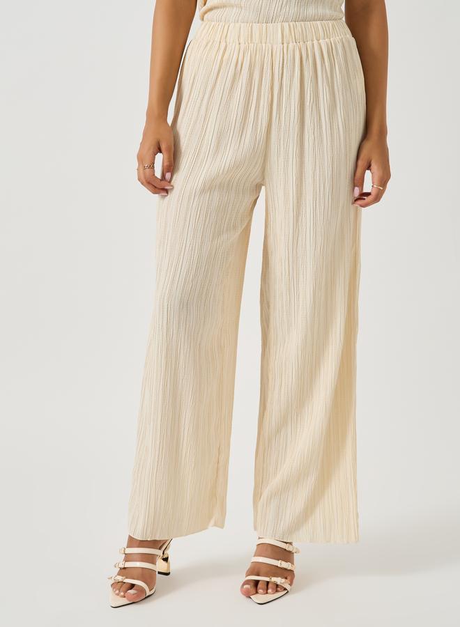 Take Two Textured Halter Neck Asymmetric Hem Top And Wide Leg Pants Co-Ords - Image 5