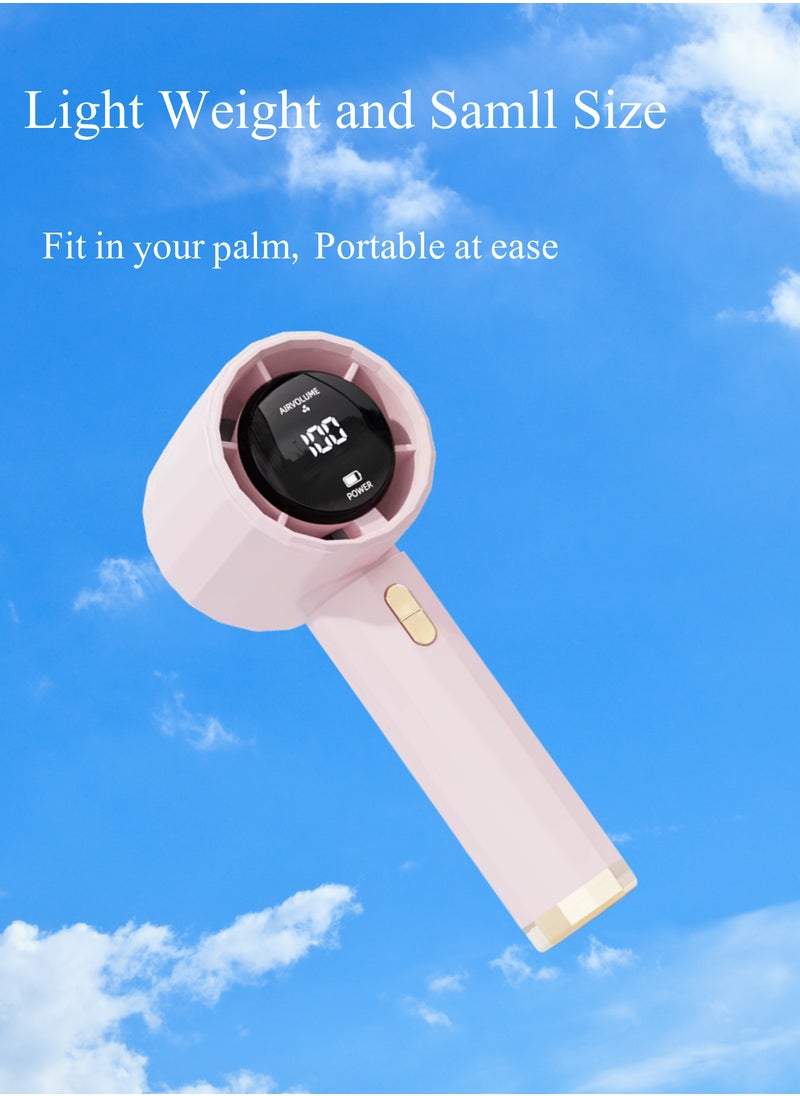 Hoco - Hoco Handheld Turbo Fan with Digital Display – 13H Max Cooling, 2400mAh USB Rechargeable Battery, 5 Speeds, Pocket-Sized for Travel, Outdoor, Home, and Office Use | Pink - Image 1