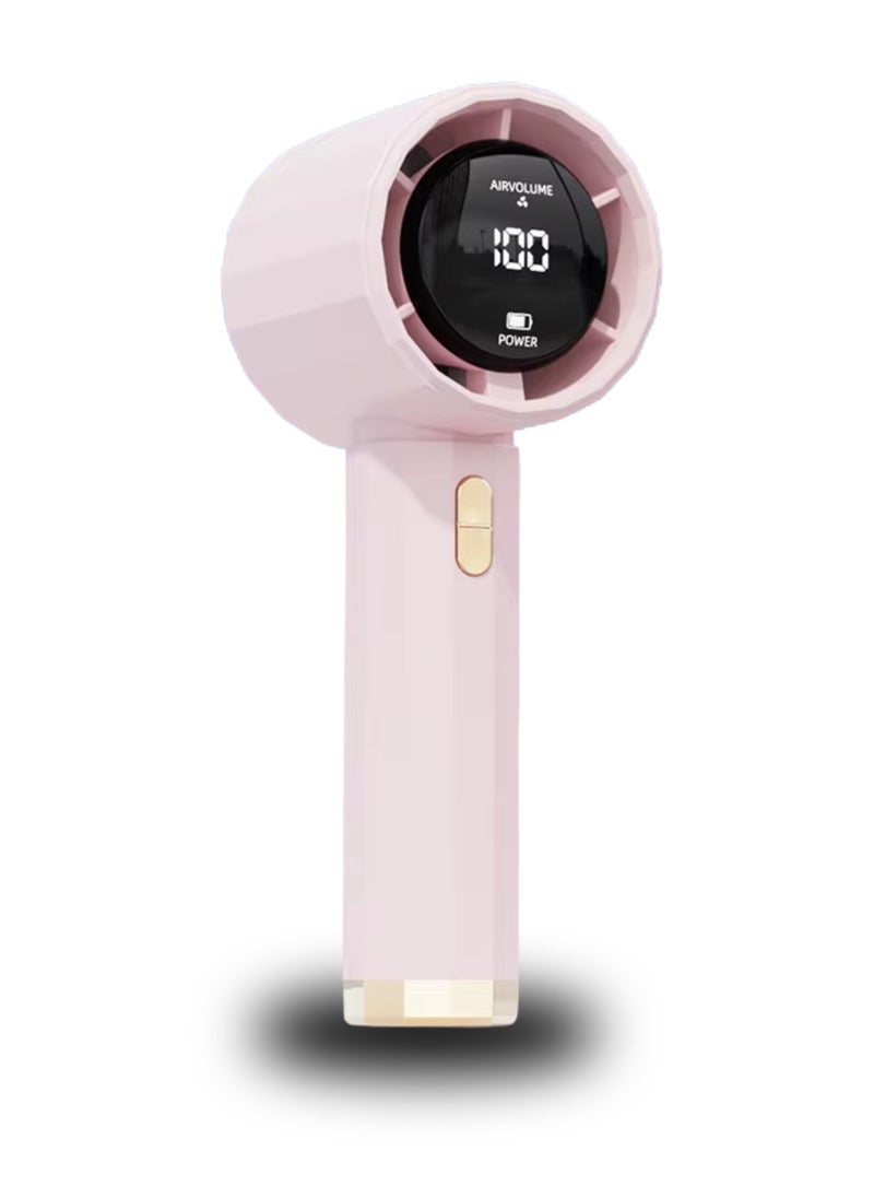 Hoco - Hoco Handheld Turbo Fan with Digital Display – 13H Max Cooling, 2400mAh USB Rechargeable Battery, 5 Speeds, Pocket-Sized for Travel, Outdoor, Home, and Office Use | Pink - Image 1