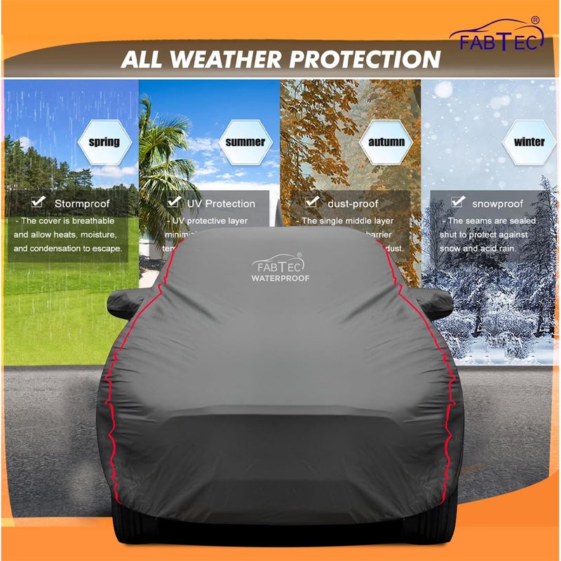 FABTEC Waterproof Premium Car Cover for Skoda Rapid with Mirror and Antenna Pocket Super Waterproof Car Body Cover Heavy Duty Durable PEVA Grey with Red Piping - Image 2