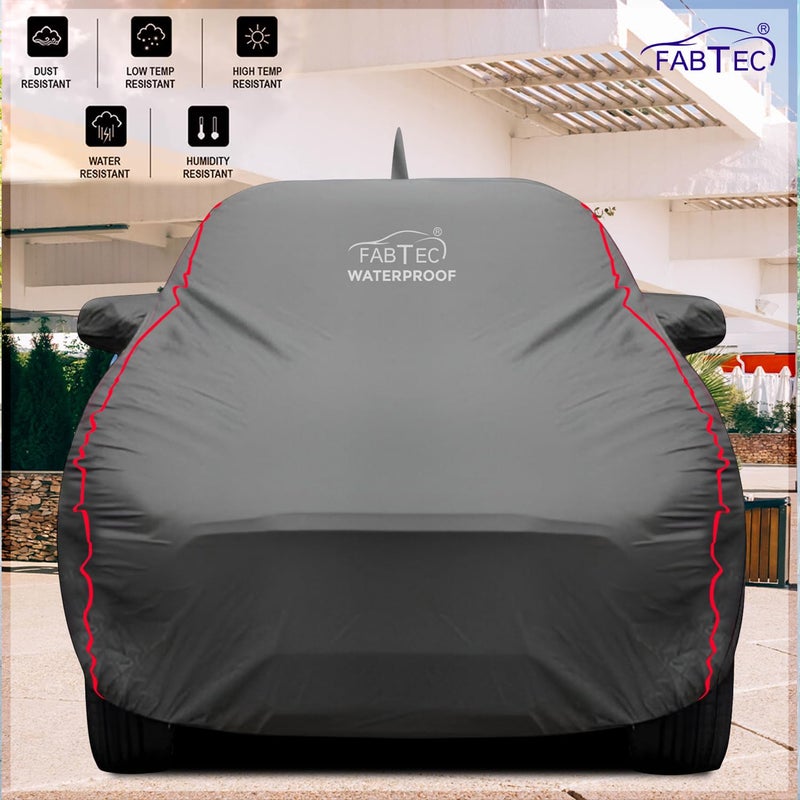 FABTEC Waterproof Premium Car Cover for Skoda Rapid with Mirror and Antenna Pocket Super Waterproof Car Body Cover Heavy Duty Durable PEVA Grey with Red Piping - Image 4