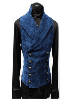 Loquat Men's Stand Collar Double Breasted Vest Blue 