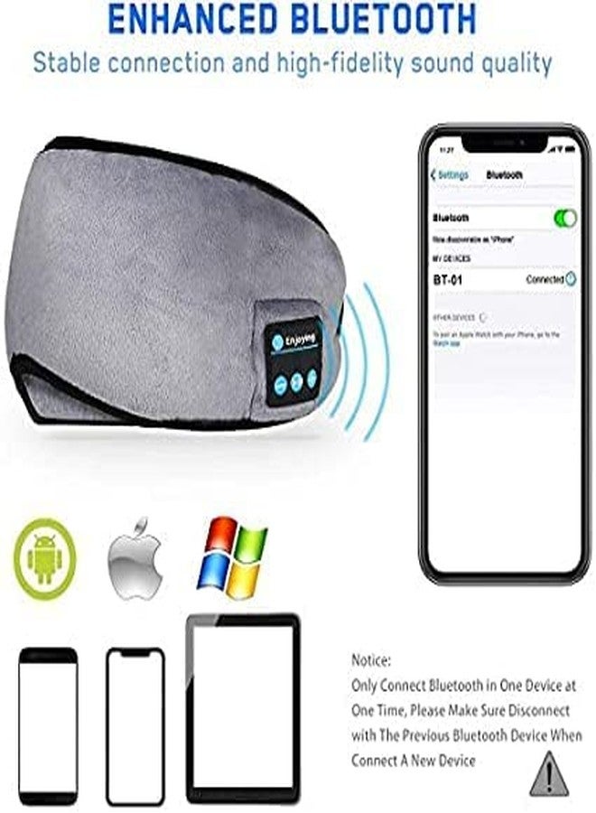 Tendula Cotton Sleep Headphones Bluetooth Eye Mask 5.0 Wireless Music Light Eye Shades Headband Sport Headsets With Built In Speakers Microphone Washable Soft Eye Blinder For Perfect Sleeping. (Grey) - Image 5