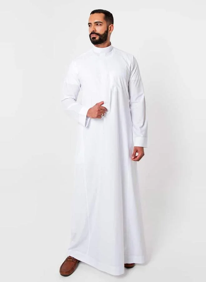 ALSHIAKA Men Classic Zippered Thobe, White - 58inches