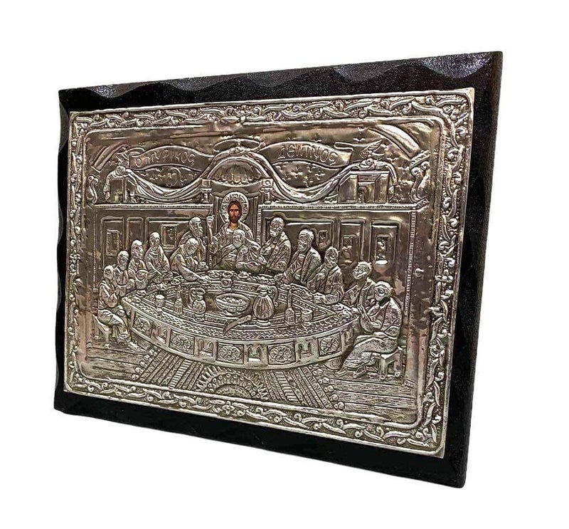 Mastic of Chios Handmade Greek Christian Orthodox Wood-Metallic Icon of The Last Supper (9.4" x 7.5") Solid Wood Wall Art for Dining Room - Image 3