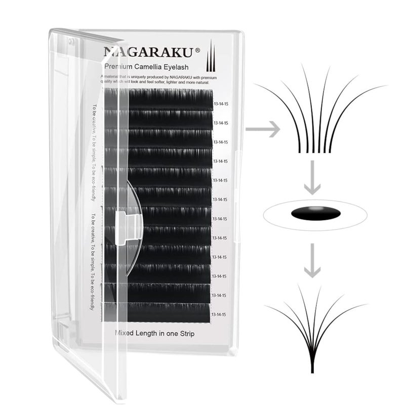 NAGARAKU Camellia Volume Eyelash Extension Mixed Length Premium Soft Natural Light Eyelashes Premade Fans Lashes 111213mix 005 D - Image 1