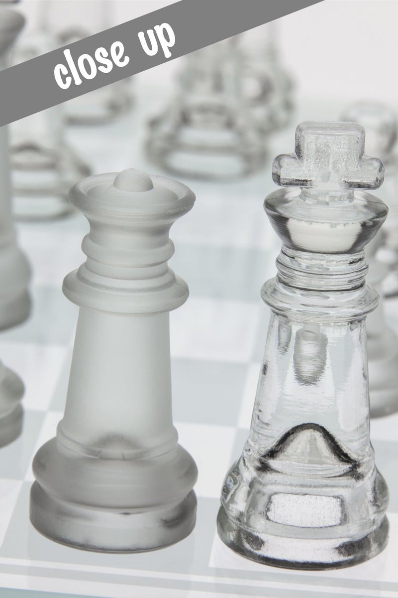Gamie Premium Glass Chess Set, 10 Inch - Elegant Design - Durable Build - 32 Frosted and Clear Pieces - Felted Bottoms - Easy to Carry - Stable & Fully Functional for Chess Lovers - Image 4