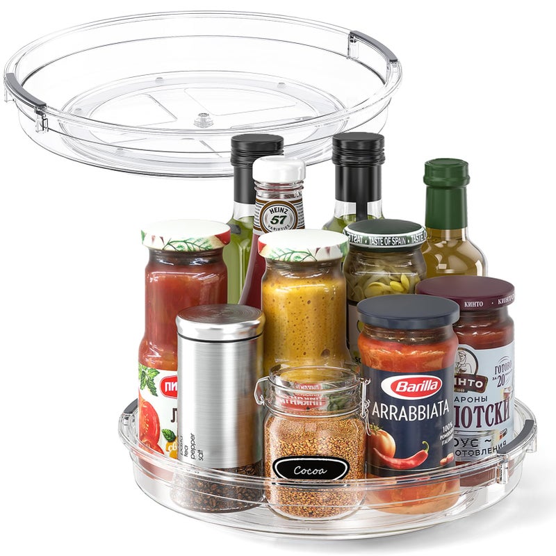 LAMU 2 Pack 10.6in Lazy Susan Organizer Turntable for Cabinet, Clear Lazy Susan for Refrigerator Rotating Organizer for Fridge, Kitchen, Pantry, Countertop, Bathroom, Medicine Cabinet Organizer - Image 1