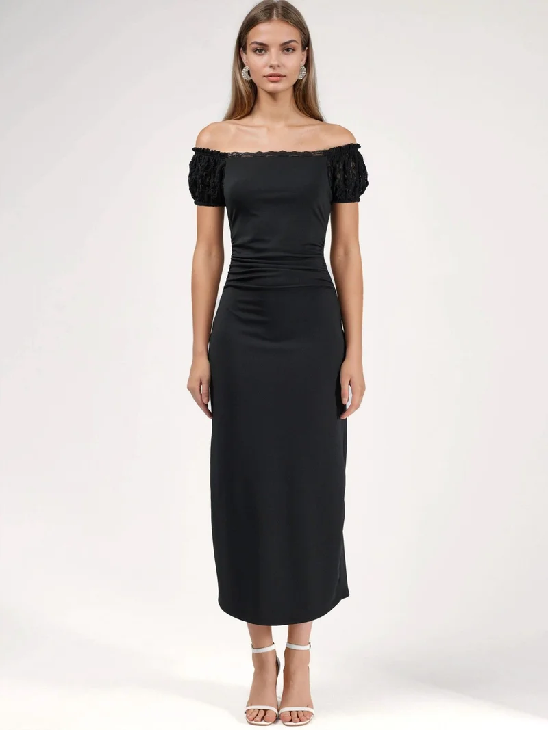 HICCUP Lace Sleeve Midi Dress