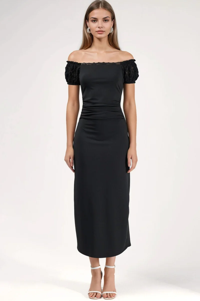 هيكاب Lace Sleeve Midi Dress