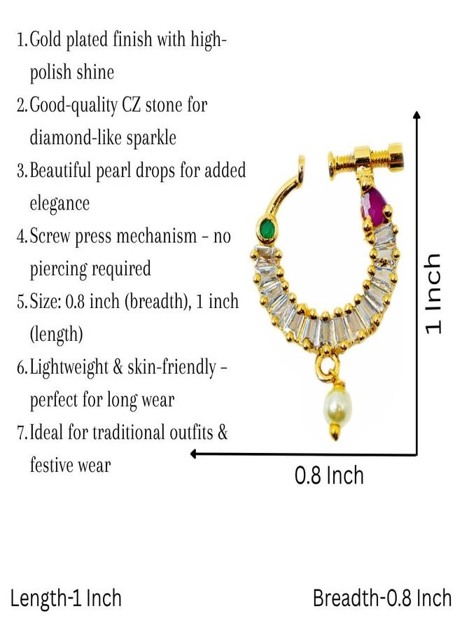 ZEELLO Gold Plated Drop CZ American Diamond Non-Piercing Screw Press Nose Ring For Women & Girls - Image 5