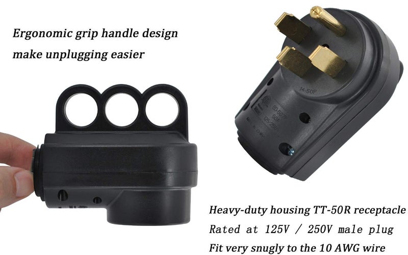 Wadoy 50 Amp RV Male and Female Plug Kit with 14-50P and 14-50R Universal Plug and Receptacle, 125V/250V Heavy-Duty Electrical Plug for Campers, ETL Listed for RVs, Caravans, Motorhomes and Trailers - Image 4