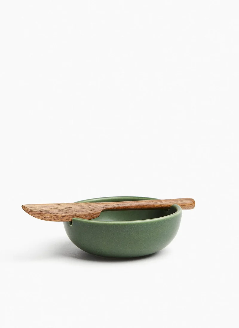 اتش اند ام Stoneware Butter Bowl With Knife