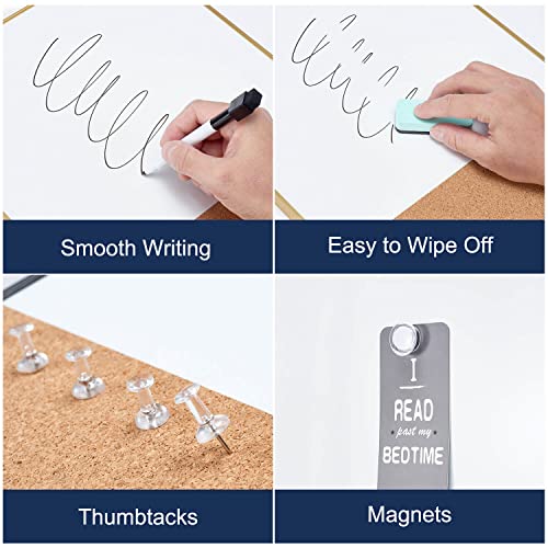 TSJ OFFICE Small Combination Board - 16" X 12" Portable Aluminum Gold Framed Magnetic Dry Erase Board for Wall, Small Bulletin Cork Board with Holder for Office, Home and School - Image 3