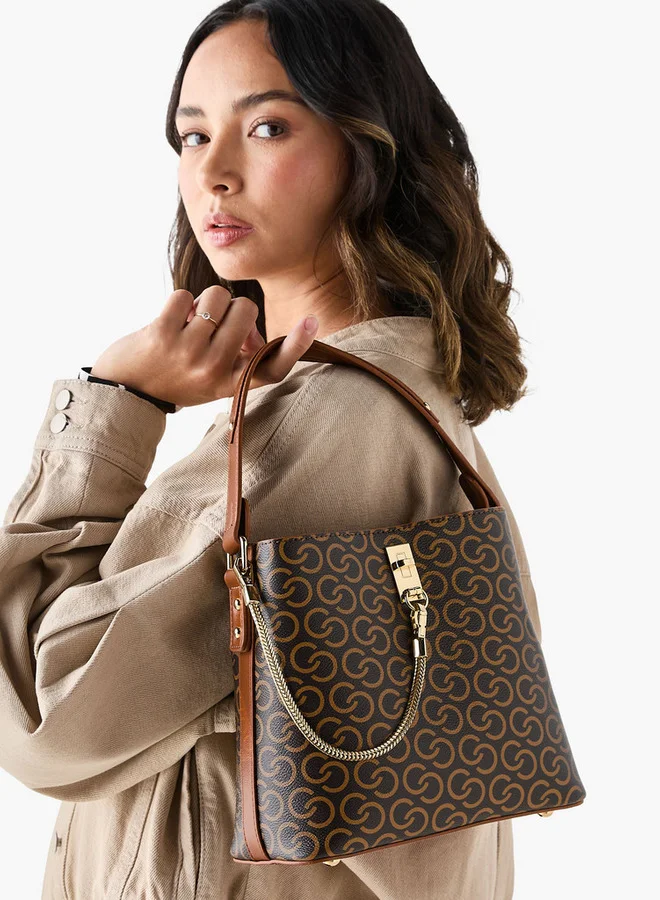 Celeste Women's Monogram Print Shoulder Bag with Zip Closure