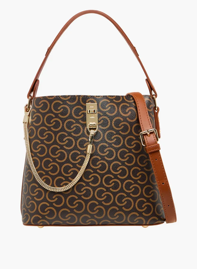 Celeste Women's Monogram Print Shoulder Bag with Zip Closure