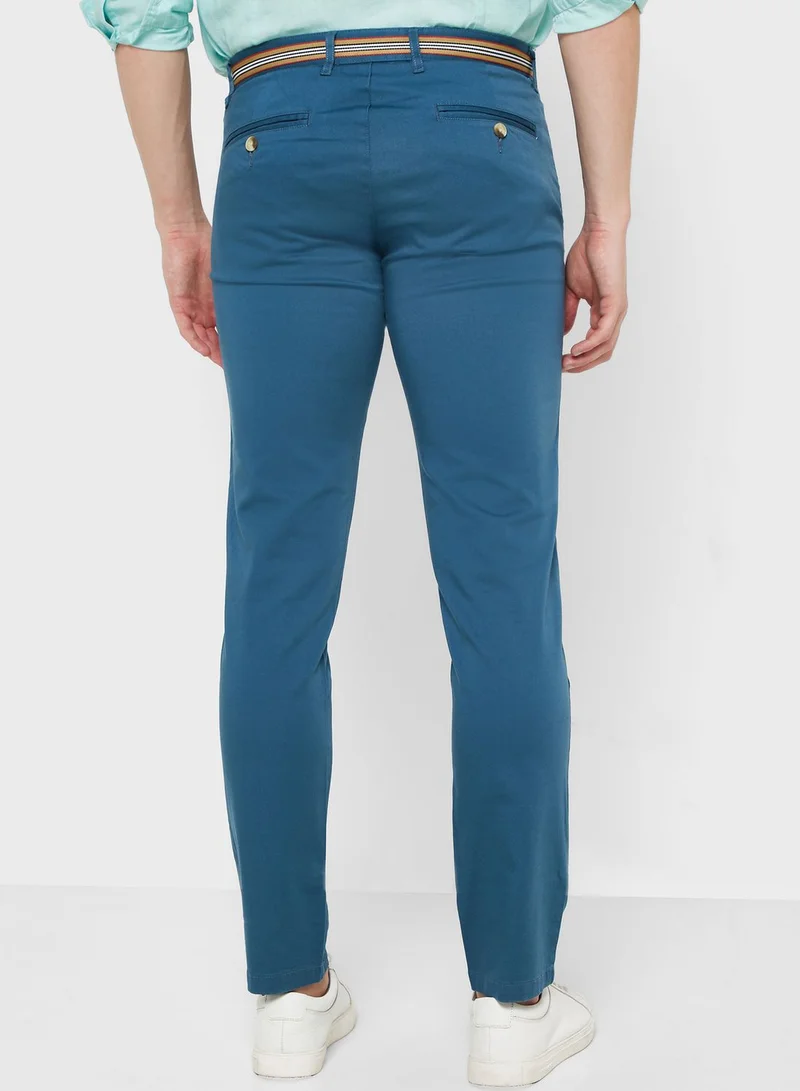 Thomas Scott Men Blue Cotton Slim Fit Chinos Trousers