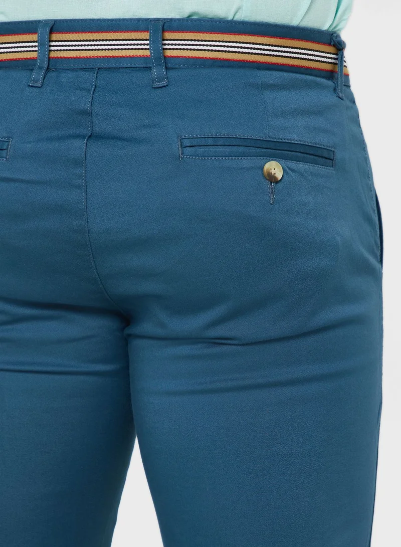 Thomas Scott Men Blue Cotton Slim Fit Chinos Trousers
