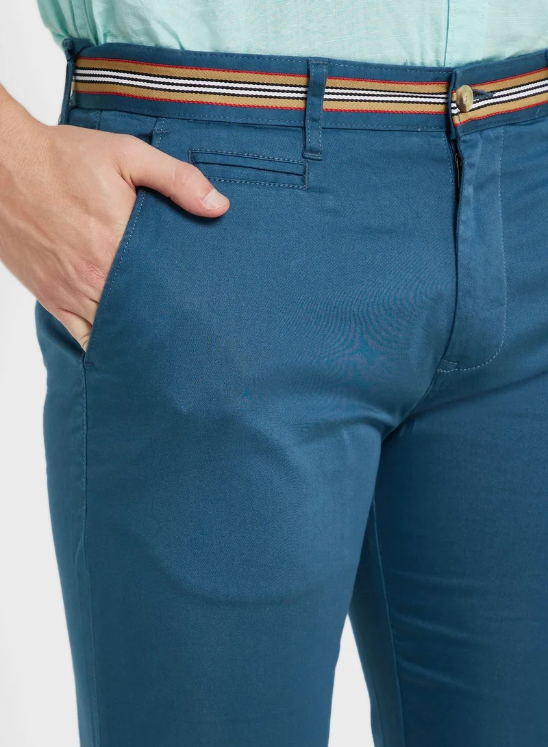 Thomas Scott Men Blue Cotton Slim Fit Chinos Trousers