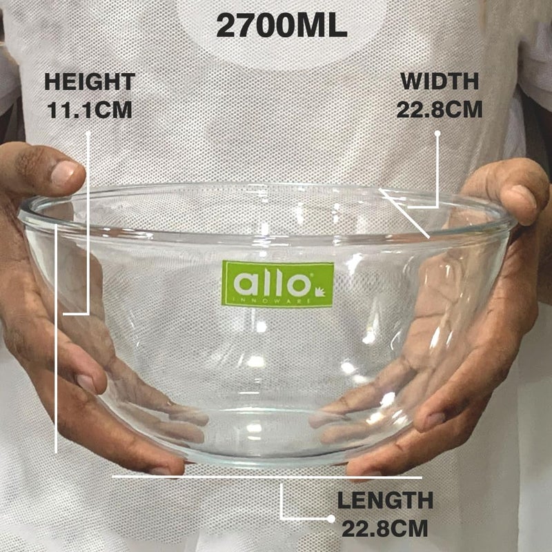 Allo أوعية خلط وتقديم زجاجية بوروسيليكات آمنة للطعام للمطبخ، آمنة للفرن والميكروويف، آمنة في غسالة الصحون والفريزر، 2700 مل، شفافة - Image 2