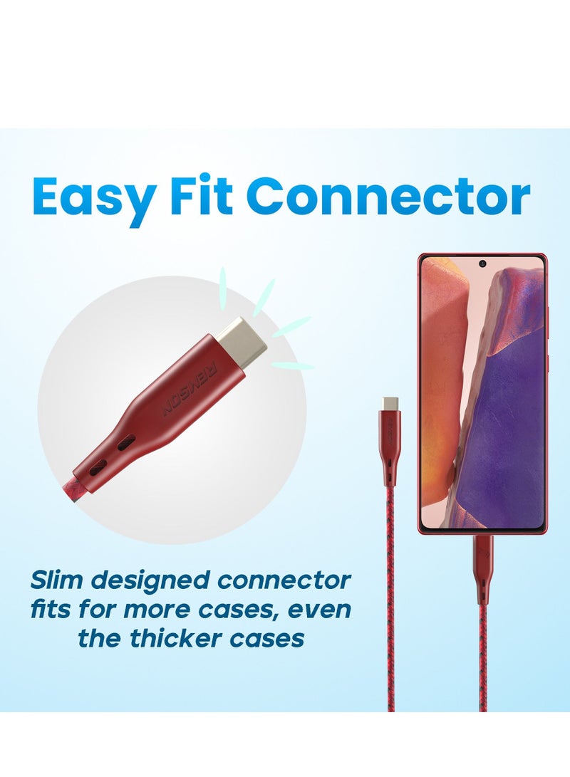 Remson كابل رمسون رابيد-لينك نايلون مضفر USB Type C للشحن السريع ومزامنة البيانات 2 متر أحمر - Image 3