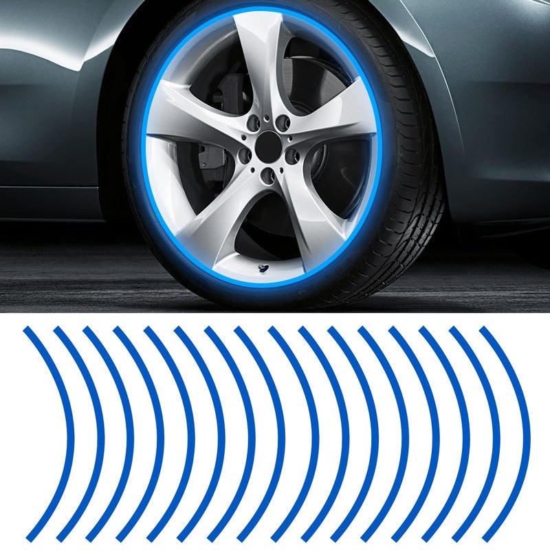 LHDOS 16PCS 1719 Reflective Wheel Rim Stripe Decal Sticker Universal Night Safety Tape Reflective Stickers Waterproof Tire Rim Decoration Stripe Decals for Motorcycle Car Bicycle Blue - Image 3