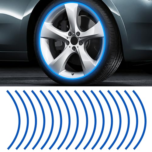 LHDOS 16PCS 1719 Reflective Wheel Rim Stripe Decal Sticker Universal Night Safety Tape Reflective Stickers Waterproof Tire Rim Decoration Stripe Decals for Motorcycle Car Bicycle Blue - Image 1