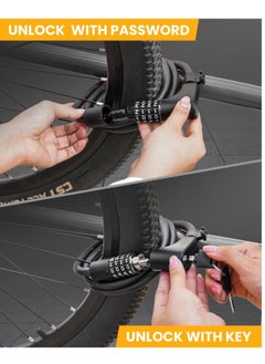 Bike Lock Cable with Combination and Key, Password Lost Retrievable Bicycle Lock Anti-Theft, Coiled Secure Resettable Bike Combination Lock with Mounting Bracket for Bikes and Scooters