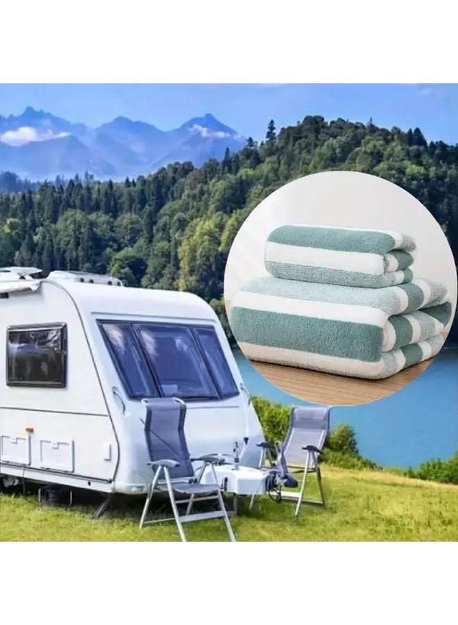 Brown Striped Ultra Absorbent Coral Flush Quick Dry Hand Towel And Bath Towel Set Soft Plush Plush For Home Rv Spa Bathroom - Image 3