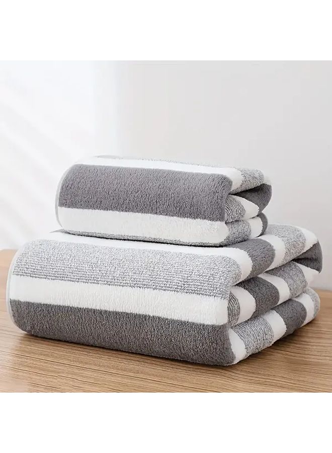 Brown Striped Ultra Absorbent Coral Flush Quick Dry Hand Towel And Bath Towel Set Soft Plush Plush For Home Rv Spa Bathroom - Image 5