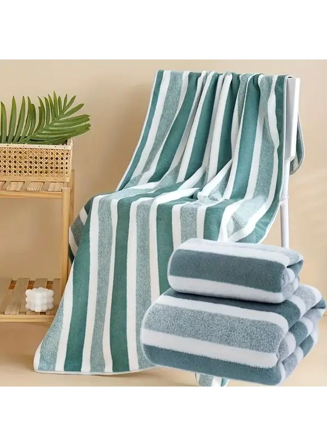 Brown Striped Ultra Absorbent Coral Flush Quick Dry Hand Towel And Bath Towel Set Soft Plush Plush For Home Rv Spa Bathroom - Image 2