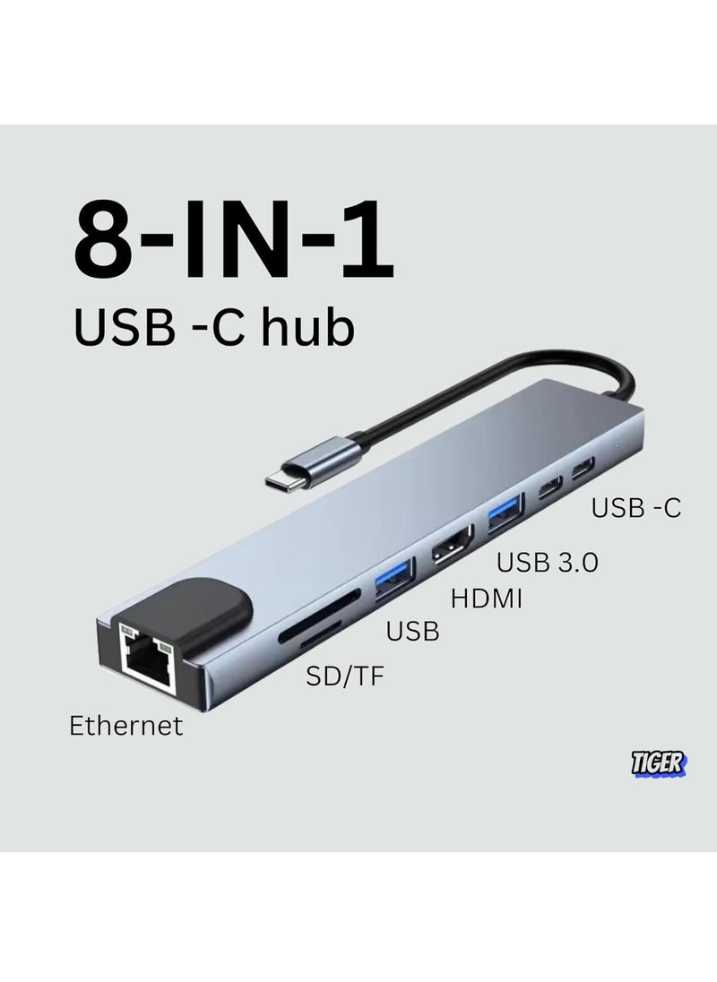 TIGER Title: USB C Hub 8-in-1, Type C Multiport Adapter with 4K HDMI, Power Delivery, USB-C, Ethernet, 2 USB Ports, SD/TF Card Reader – Expand Your Device’s Connectivity  - Image 2