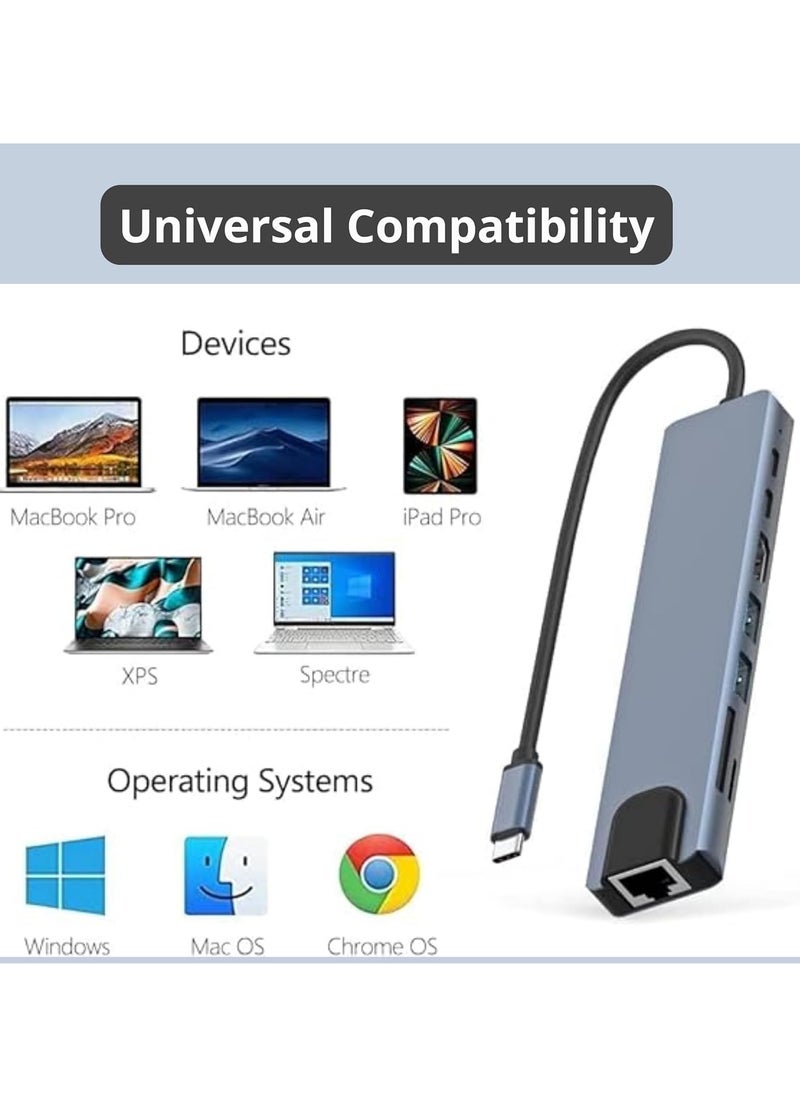 TIGER Title: USB C Hub 8-in-1, Type C Multiport Adapter with 4K HDMI, Power Delivery, USB-C, Ethernet, 2 USB Ports, SD/TF Card Reader – Expand Your Device’s Connectivity  - Image 5