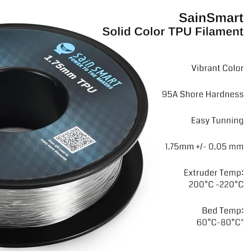 SainSmart - 101-90-165 Clear Flexible TPU 3D Printing Filament, 1.75 mm, 0.8 kg, Dimensional Accuracy +/- 0.05 mm - Image 2