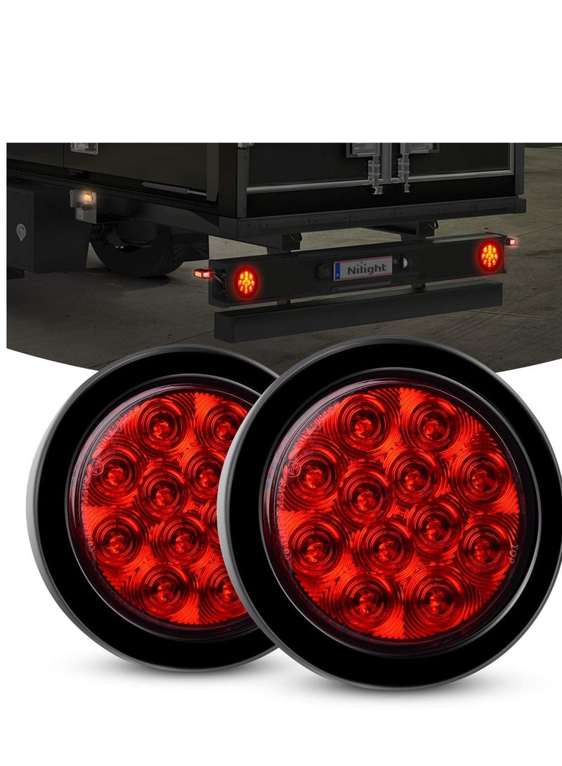 XiuWoo Round Trailer Tail Light, 2PCS 24LED Red Stop Brake Turn Lights, 4 Inch Stainless Steel Lights for Truck, Van, Camper, Boat, Lorry(DOT Certified) - Image 1