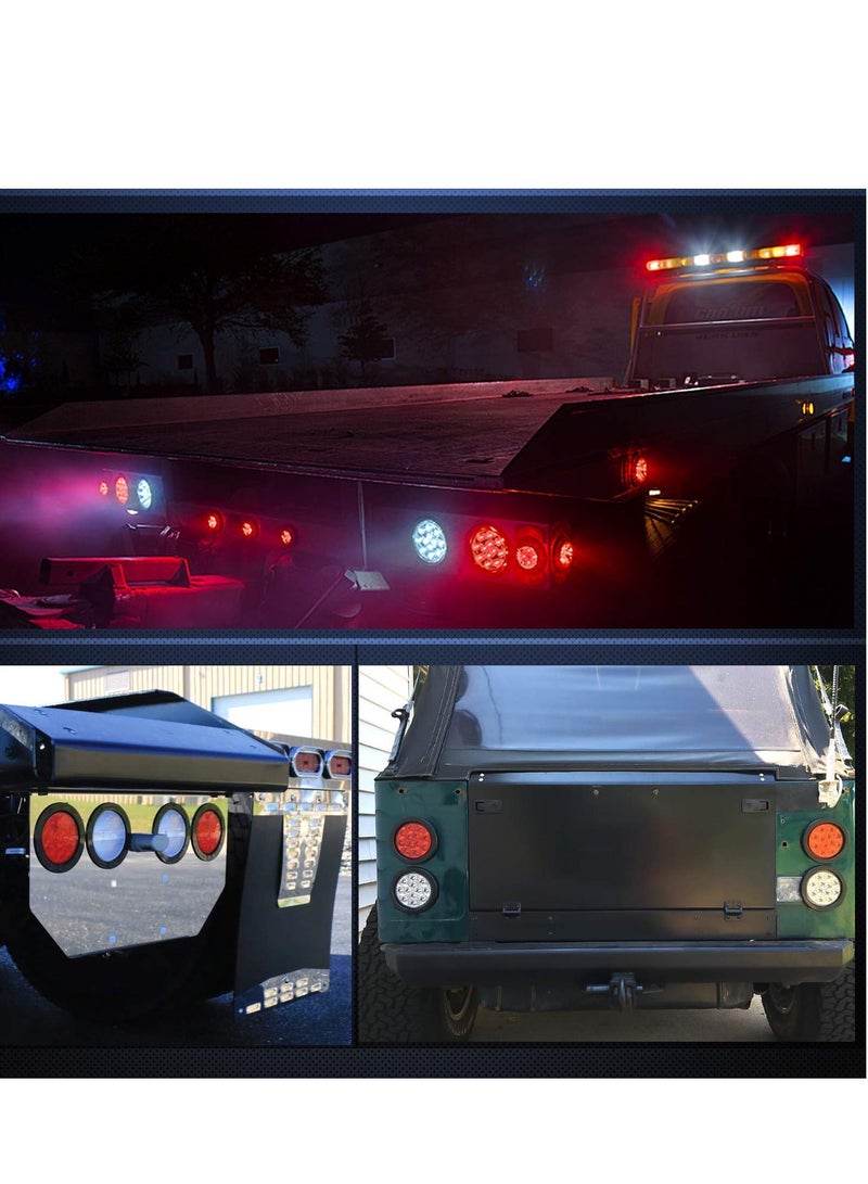 XiuWoo Round Trailer Tail Light, 2PCS 24LED Red Stop Brake Turn Lights, 4 Inch Stainless Steel Lights for Truck, Van, Camper, Boat, Lorry(DOT Certified) - Image 4