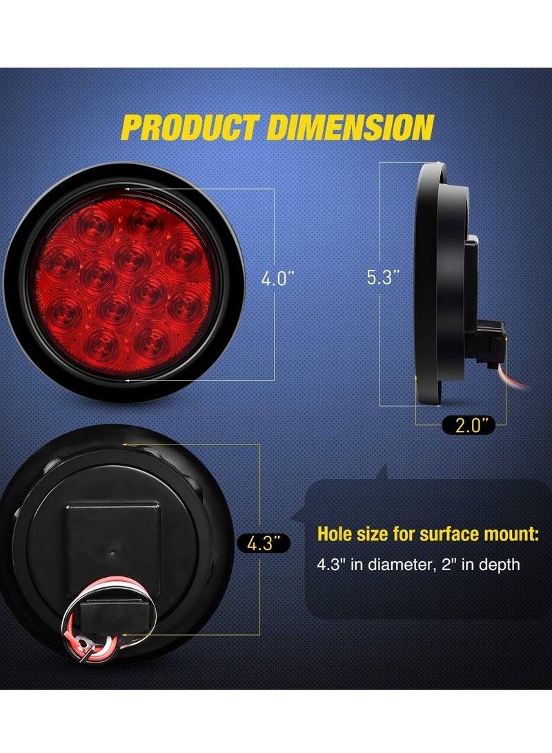 XiuWoo Round Trailer Tail Light, 2PCS 24LED Red Stop Brake Turn Lights, 4 Inch Stainless Steel Lights for Truck, Van, Camper, Boat, Lorry(DOT Certified) - Image 2