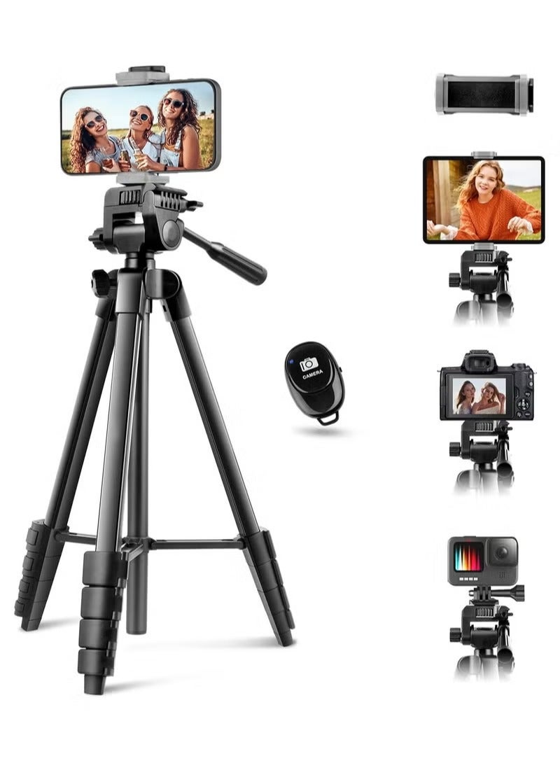 50 Inch Extendable Phone Tripod and Camera Stand with Bluetooth Remote and Clip - Image 1