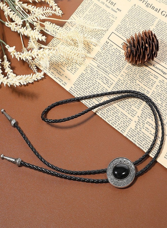 ElevateTech Bolo Tie for Men Western Cowboy Bolo Tie Necklace Shape Round Ties Supplies Fashion Accessories Western Jewelry Handmade with Alloy Black Turquoise Cowboy Banquet Birthday Anniver Gift - Image 4