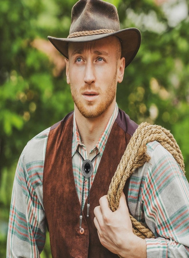 ElevateTech Bolo Tie for Men Western Cowboy Bolo Tie Necklace Shape Round Ties Supplies Fashion Accessories Western Jewelry Handmade with Alloy Black Turquoise Cowboy Banquet Birthday Anniver Gift - Image 3