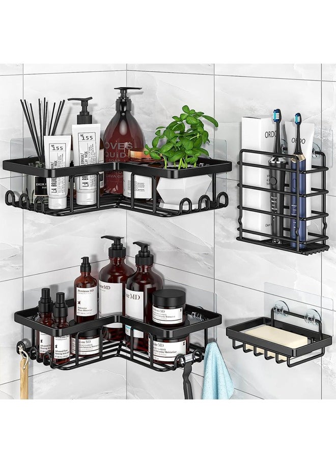 Tiokkss Corner Shower Caddy 4 Pack, Adhesive Shower Organizer, Large Capacity, Rustproof Stainless Steel Shower Shelf for Inside Shower & Bathroom Storage&Home Decor, Black  - Image 1