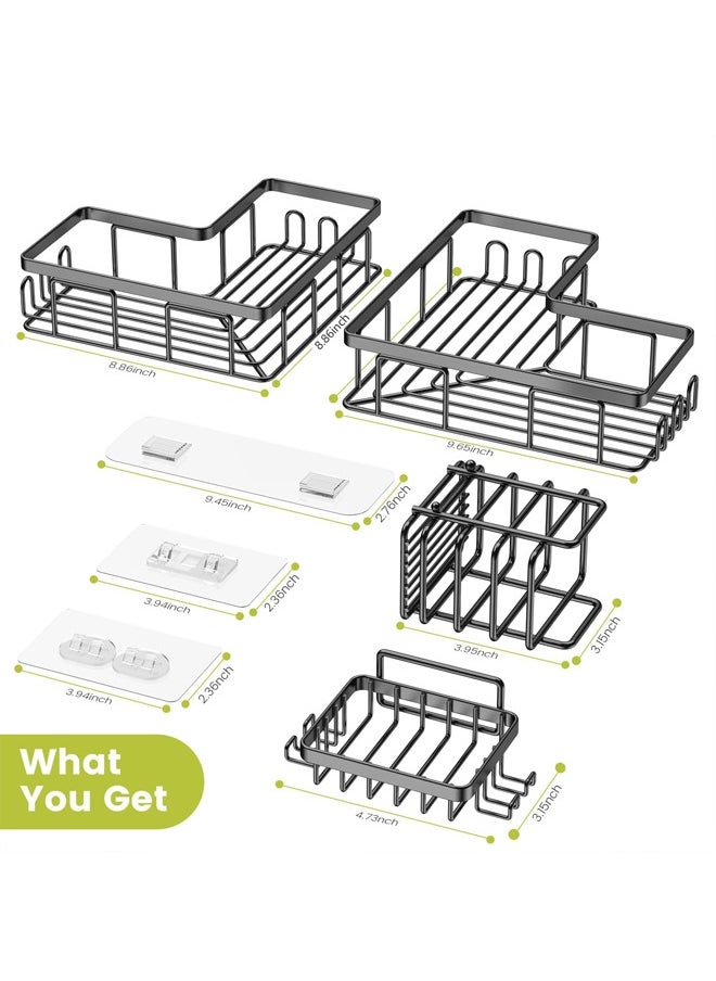 Tiokkss Corner Shower Caddy 4 Pack, Adhesive Shower Organizer, Large Capacity, Rustproof Stainless Steel Shower Shelf for Inside Shower & Bathroom Storage&Home Decor, Black  - Image 2