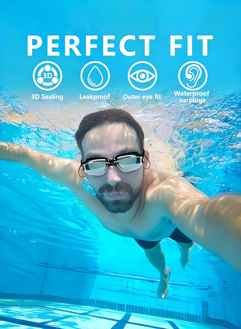 nihao High-Performance 3 XL Shark Skin Swimwear 6-Piece Set - Swim Trunks, Swim Cap, Anti-Fog Mirrored Goggles, Nose Clip & Earplugs, Waterproof Carry Bag for Men  - Professional Training & Competition - Image 2
