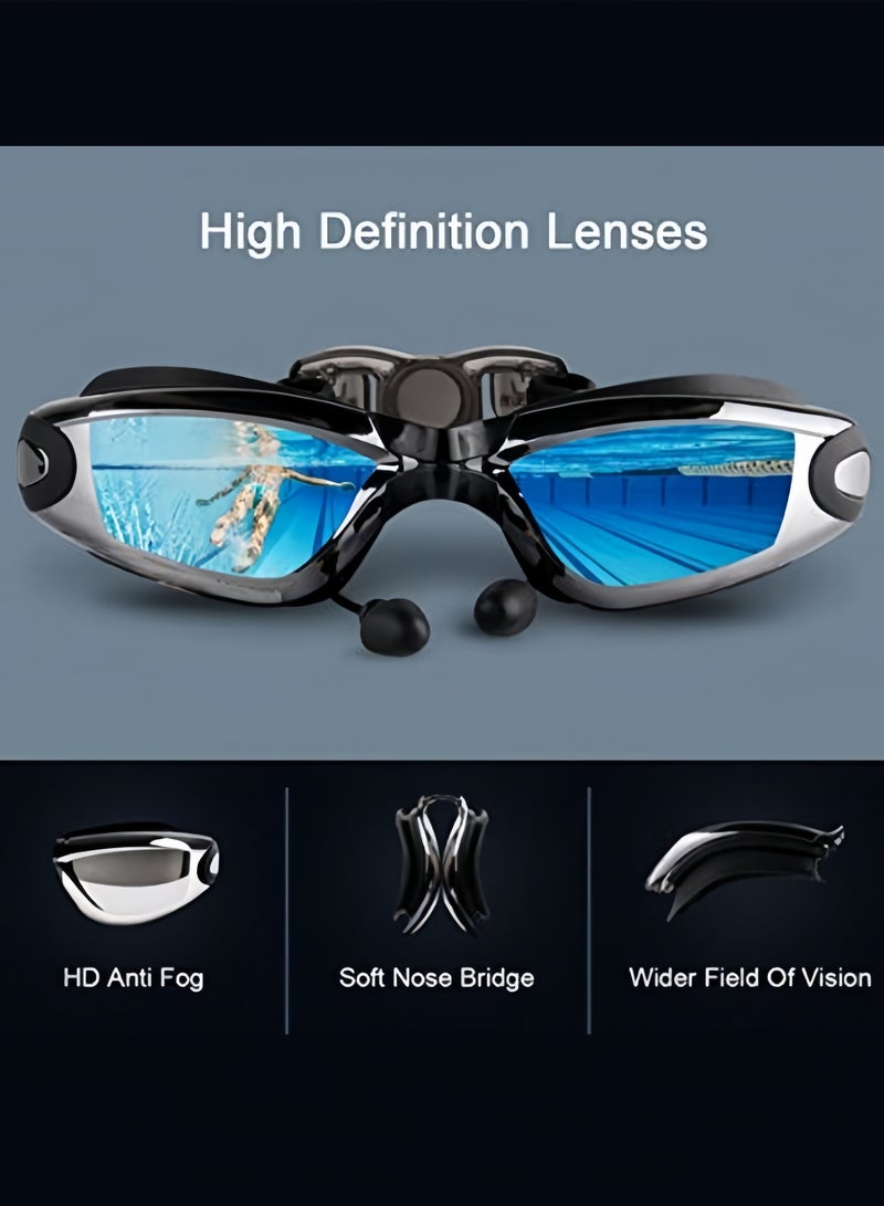 nihao High-Performance 3 XL Shark Skin Swimwear 6-Piece Set - Swim Trunks, Swim Cap, Anti-Fog Mirrored Goggles, Nose Clip & Earplugs, Waterproof Carry Bag for Men  - Professional Training & Competition - Image 4