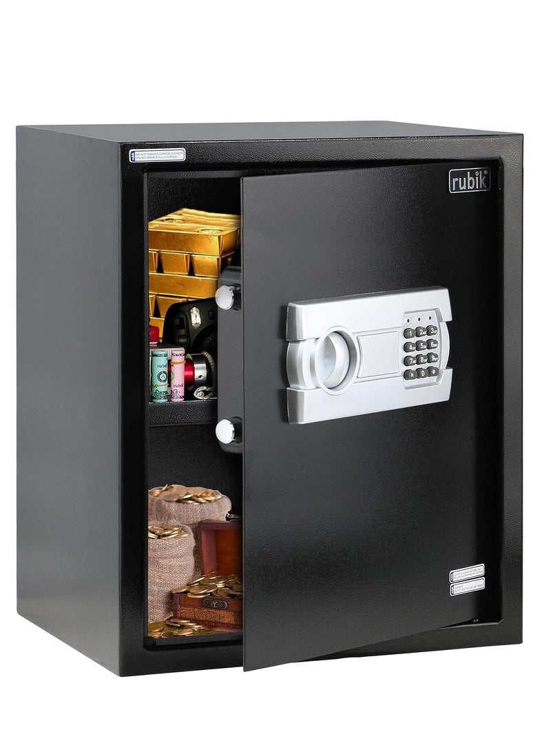 Rubik Safe Box with Digital Keypad and Key Lock for Money Jewelry Documents Home Office RB-45EGX (Size 45x38x30cm) Black - Image 2