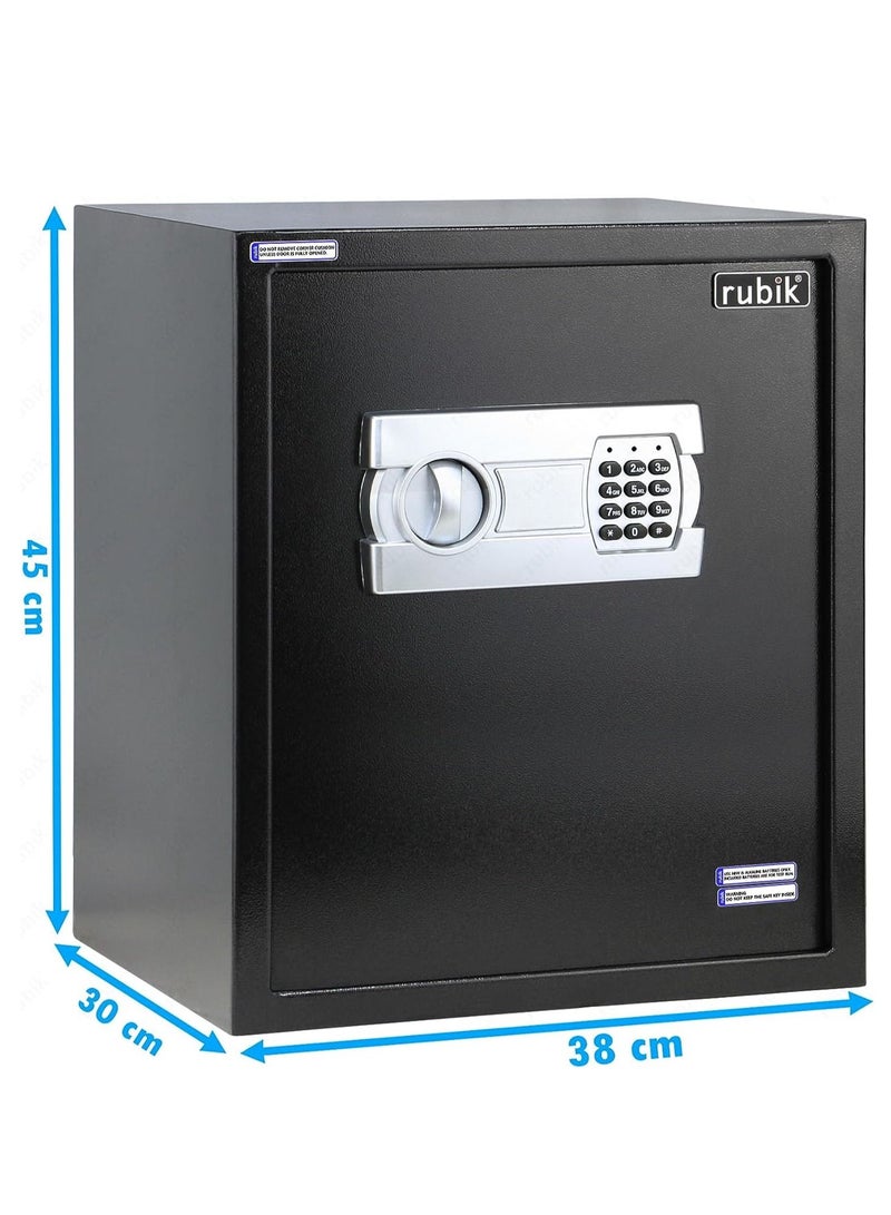 Rubik Safe Box with Digital Keypad and Key Lock for Money Jewelry Documents Home Office RB-45EGX (Size 45x38x30cm) Black - Image 3