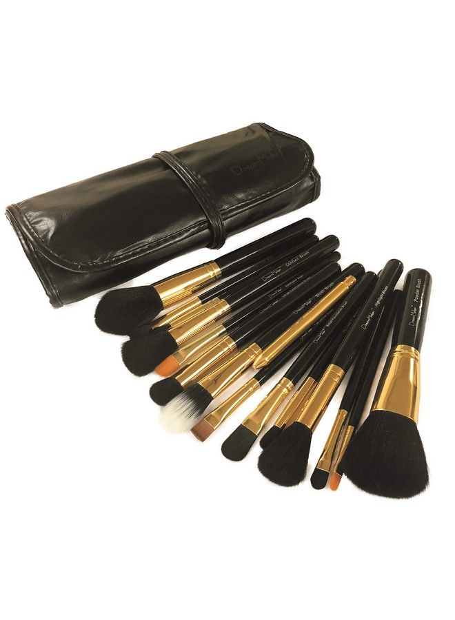 Dream Maker 15 Piece Makeup Brush Set With Pouch Model Dm146 (Black + Gold) - Image 1