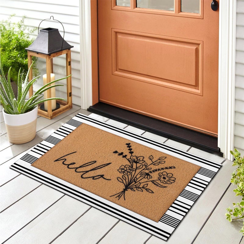 Tinideya 2 Pcs Door Mat Welcome Non Slip Coir Mats Floor Layering Doormats Seasonal for Front Porch Entryway Decor(Wildflower) - Image 4